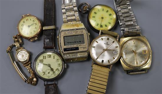 A 9ct Buren gents wristwatch, two 9ct ladys watches, two silver watches and two others (7)